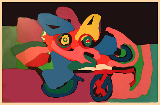 'Head on a One Wheel Wagon' signed Lithograph by Karel Appel