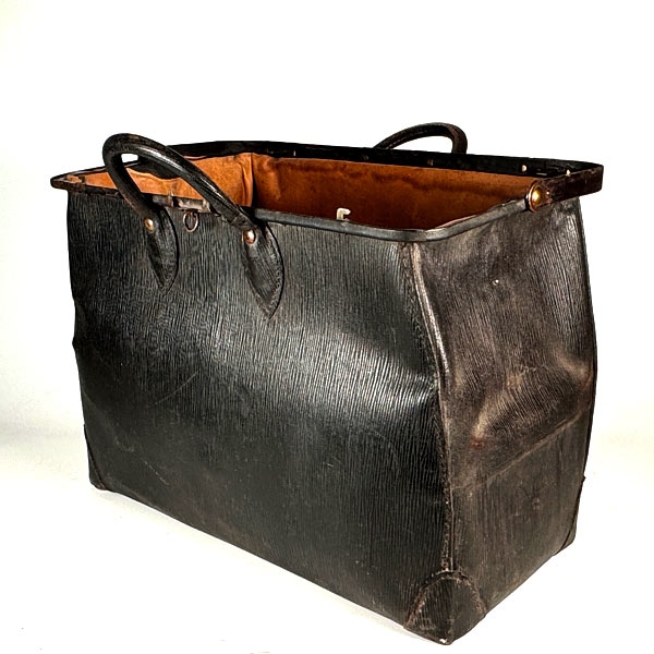 Antique Gladstone Black Leather Bag T. Eaton & Co Suitcase
