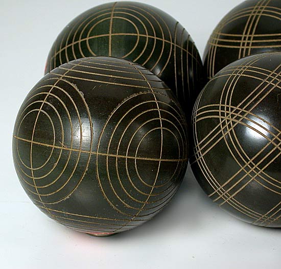 Vintage 1950s Sportscraft red and green Bocce Ball Set made in Italy, circa 1950.