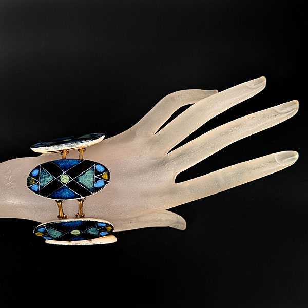 Mid-Century Modern Ceramic Link Bracelet African Shields