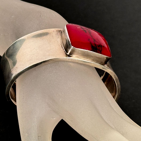 1980s Mexico Sterling Silver Red Jasper Cuff Bracelet