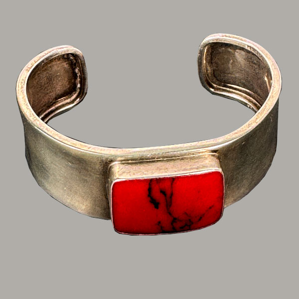 1980s Mexico Sterling Silver Red Jasper Cuff Bracelet