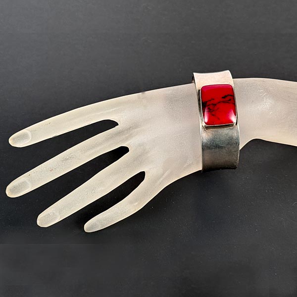 1980s Mexico Sterling Silver Red Jasper Cuff Bracelet