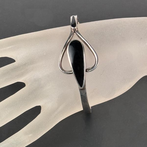 Modernist Sterling Silver & Onyx Bracelet Mexico