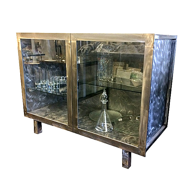 Cabinet, Sideboard, Credenza, Patterned Steel & Glass, 1990s Postmodern