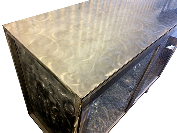 Cabinet, Sideboard, Credenza, Patterned Steel & Glass, 1990s Postmodern