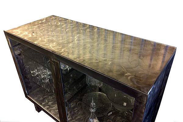 Cabinet, Sideboard, Credenza, Patterned Steel & Glass, 1990s Postmodern
