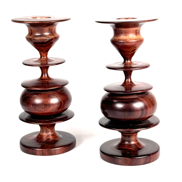 Modernist Turned Rosewood Candle Holders