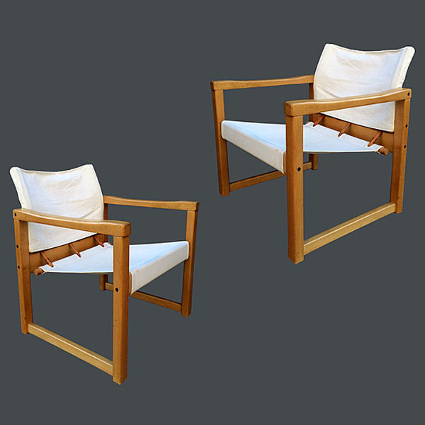 1970s Diana Safari Chairs Canvas, Maple Wood and Leather