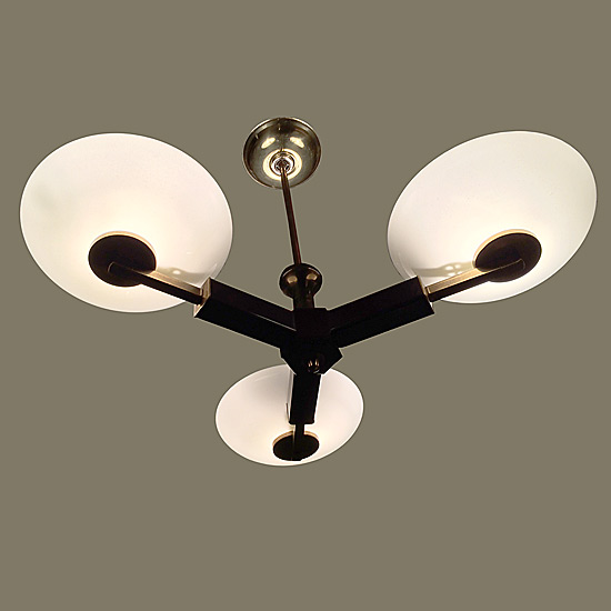 1930s Austrian Art Deco Bakelite Brass & Custard Glass Chandelier