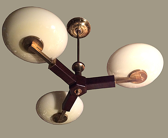 1930s Austrian Art Deco Bakelite Brass & Custard Glass Chandelier