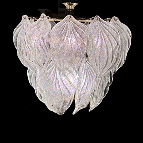 1970s Italy Murano Glass Leaf Chandelier Two Tier