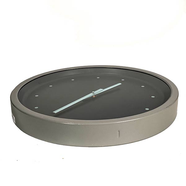 Wall Clock, Black Grey & Blue Metal Enamel, 1980s Postmodern