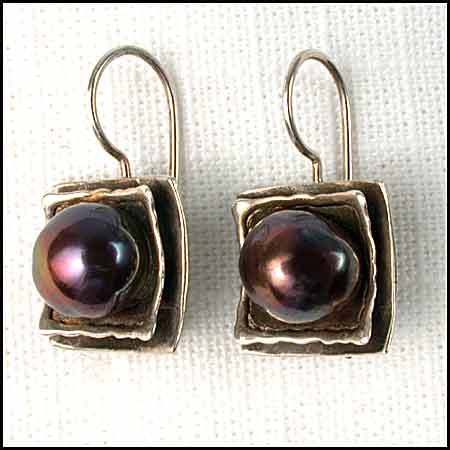 Black Pearl & Sterling Silver Earrings