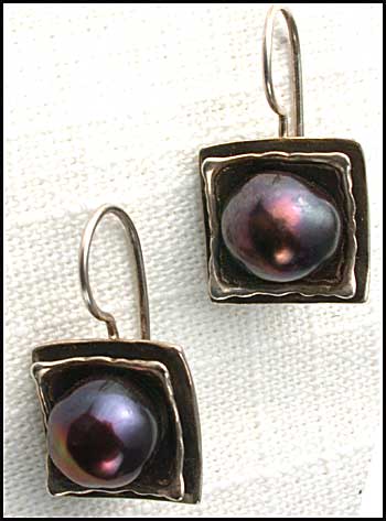 Black Pearl & Sterling Silver Earrings