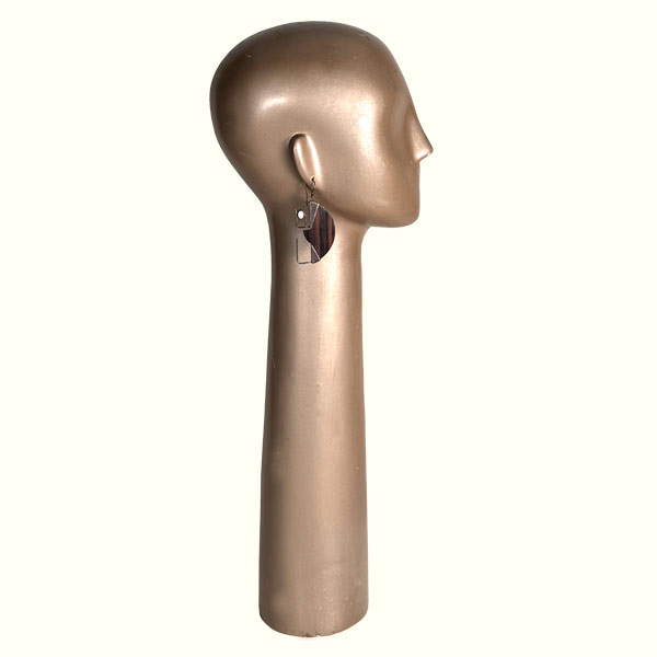 Modernist Sterling Rosewood and Natural Stone Earrings