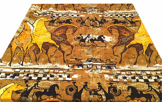 1950s USA Mid Century Etruscan Horse and Chariot Linen Fabric