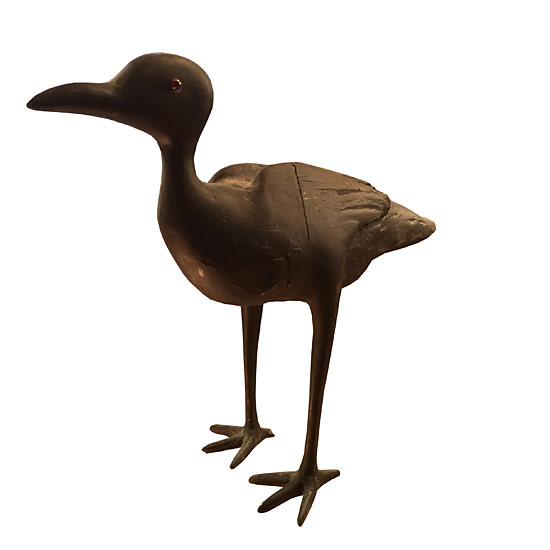Vintage Folk Art Wading Bird Ebonized Wood Carving