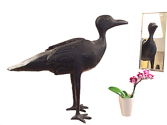 Vintage Folk Art Wading Bird Ebonized Wood Carving