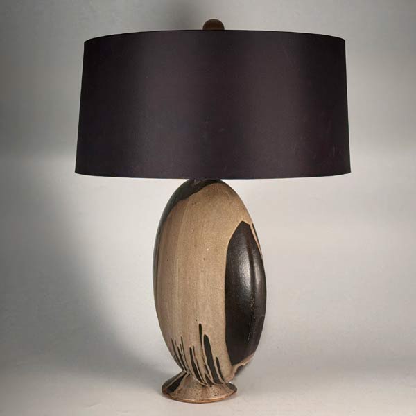 1960s MCM Stoneware Art Pottery Disc Lamp