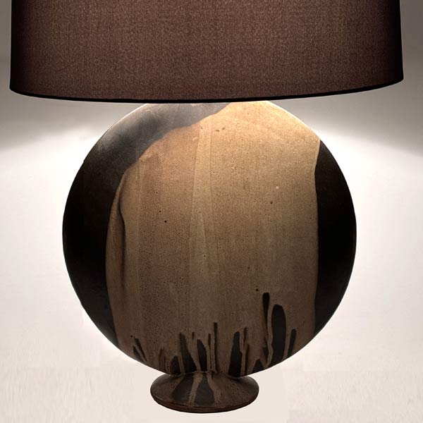 1960s MCM Stoneware Art Pottery Disc Lamp