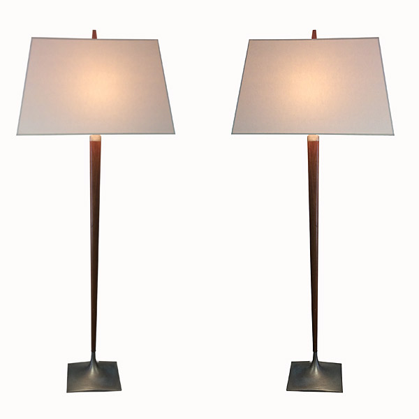 Floor Lamps Pair, Walnut & Brushed Steel By Laurel, 1960s USA