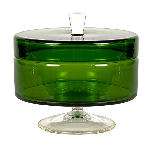 1960s Scandinavian Modern Green Glass Lidded Candy Dish
