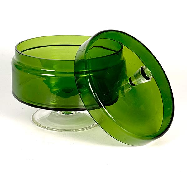 1960s Scandinavian Modern Green Glass Lidded Candy Dish