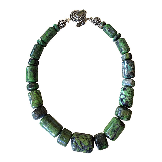 American Turquoise Cylindrical Bead Necklace Sterling Clasp