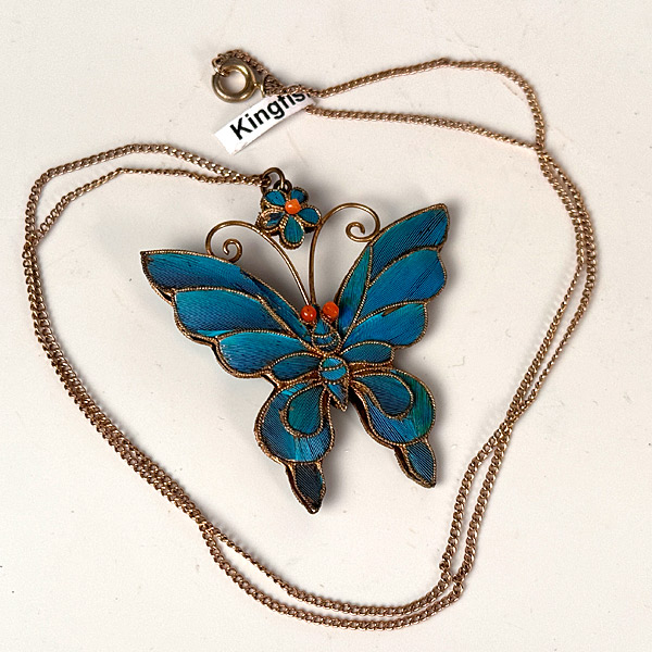 Chinese Kingfisher Feather Butterfly Necklace
