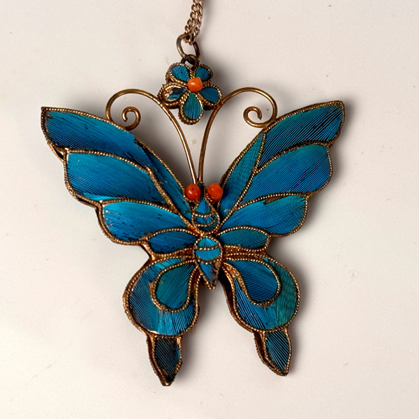 Chinese Kingfisher Feather Butterfly Necklace