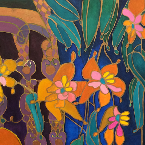 Painting Woman with Bird and Flowers by Suzanne Laurendeau Quebec