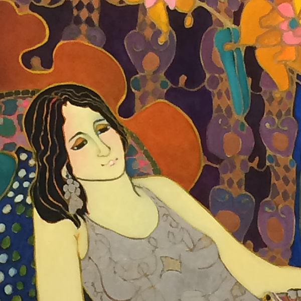 Painting Woman with Bird and Flowers by Suzanne Laurendeau Quebec
