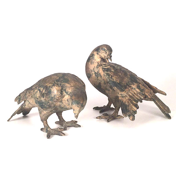 20th Century Japanese Cast Bronze Sculptures Pigeons