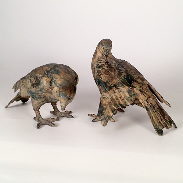 20th Century Japanese Cast Bronze Sculptures Pigeons