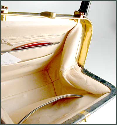 Vintage 1950s Bellestone Black Crocodile Bag Purse