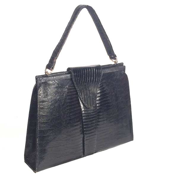 Vintage 1950s Black Lizard Purse Handbag