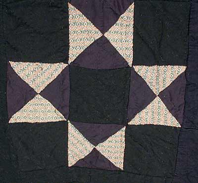 Vintage Black Wool Star Quilt Hand Sewn