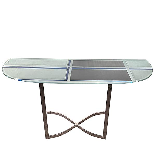 Console Table, Silver & Blue Cameo Glass & Chrome, Postmodern