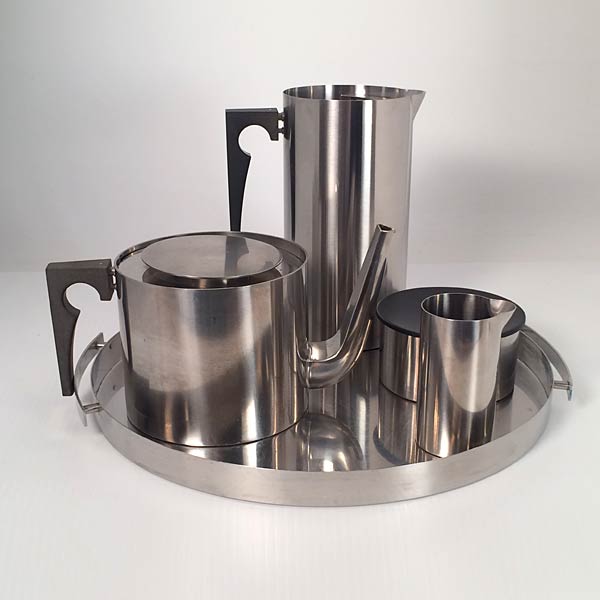 1960s Denmark Stelton Cylinda-Line Stainless Steel Tea Set