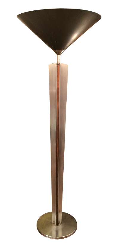 1980s Copper and Brushed Stainless Torchiere Floor Lamp